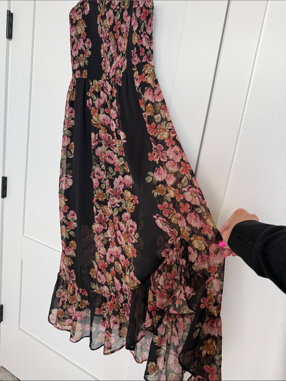 Maurices Black Maxi Dress with Pink Rose Floral Print - Picture 9 of 9